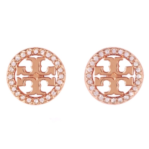 TORY BURCH • Rose Gold Miller Pavé Stud Earrings - Picture 1 of 11
